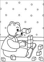 coloriage petit ours brun joue aux cubes